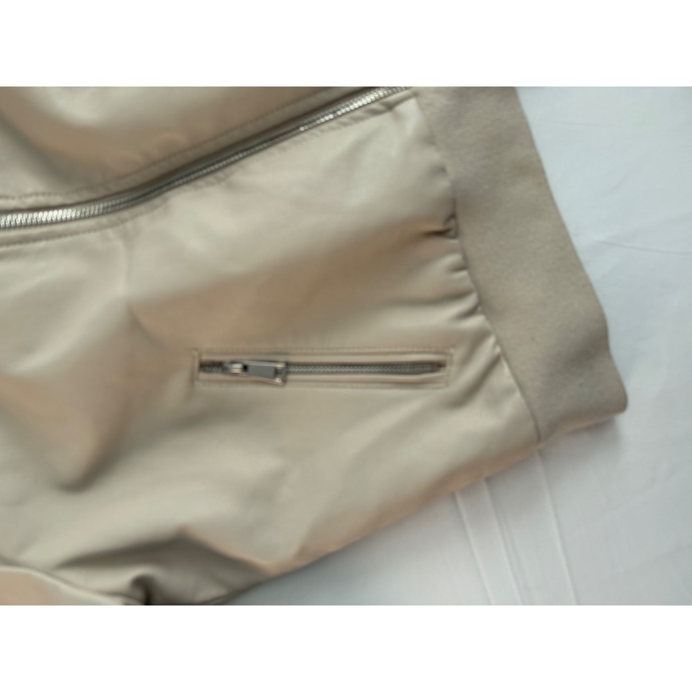 Tahari Faux Leather Jacket Womens Small Beige Puff Sleeve Bomber Moto - Picture 10 of 13